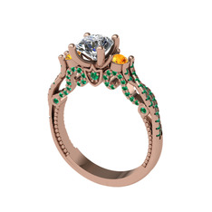 Swarovski, sitrin ve yeşil kuvars 925 ayar rose altın kaplama gümüş yüzük