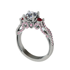 Swarovski, kök yakut ve pembe kuvars 18 ayar beyaz altın yüzük