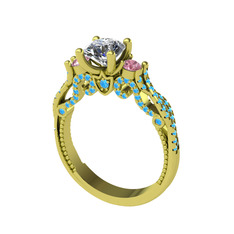 Kraliçe Tektaş Yüzük - Swarovski, pembe kuvars ve akuamarin 18 ayar altın yüzük #delvs8