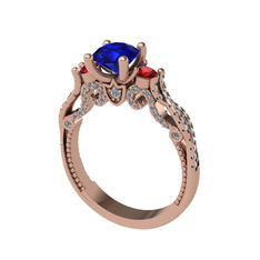 Lab safir, garnet ve pırlanta 18 ayar rose altın yüzük (0.792 karat)