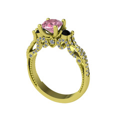 Pembe kuvars, siyah zirkon ve beyaz zirkon 925 ayar altın kaplama gümüş yüzük
