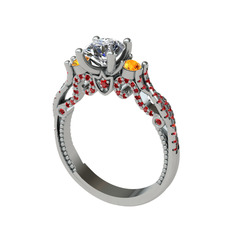 Swarovski, sitrin ve garnet 8 ayar beyaz altın yüzük