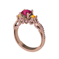 Kraliçe Tektaş Yüzük - Rodolit garnet, sitrin ve pembe kuvars 8 ayar rose altın yüzük #e6705i