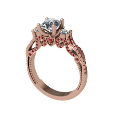 Beyaz zirkon ve garnet 18 ayar rose altın yüzük
