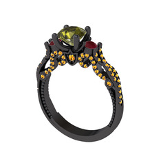 Kraliçe Tektaş Yüzük - Peridot, kök yakut ve sitrin 925 ayar siyah rodyum kaplama gümüş yüzük #euukyw