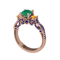 Kraliçe Tektaş Yüzük - Kök zümrüt, sitrin ve lab safir 925 ayar rose altın kaplama gümüş yüzük #ezs6y6