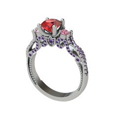 Kraliçe Tektaş Yüzük - Garnet, pembe kuvars ve ametist 925 ayar gümüş yüzük #f9eybq