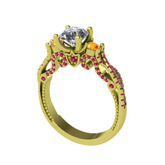 Swarovski, sitrin ve rodolit garnet 8 ayar altın yüzük