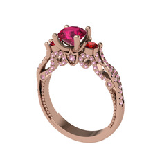Kraliçe Tektaş Yüzük - Rodolit garnet, garnet ve pembe kuvars 14 ayar rose altın yüzük #fiukoe