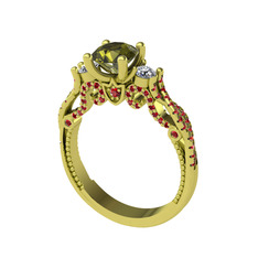 Kraliçe Tektaş Yüzük - Peridot, pırlanta ve garnet 14 ayar altın yüzük (0.22 karat) #fjsc5p