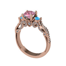 Kraliçe Tektaş Yüzük - Pembe kuvars, akuamarin ve swarovski 18 ayar rose altın yüzük #fmbalw