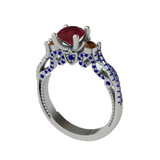 Kraliçe Tektaş Yüzük - Kök yakut, dumanlı kuvars ve lab safir 8 ayar beyaz altın yüzük #fv0vg9