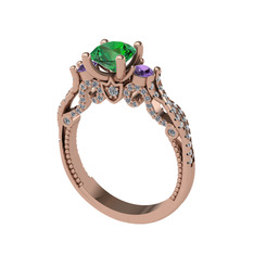 Kraliçe Tektaş Yüzük - Yeşil kuvars, ametist ve swarovski 925 ayar rose altın kaplama gümüş yüzük #g2zo2v
