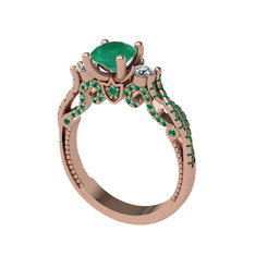 Kraliçe Tektaş Yüzük - Kök zümrüt, swarovski ve yeşil kuvars 925 ayar rose altın kaplama gümüş yüzük #g5w42e