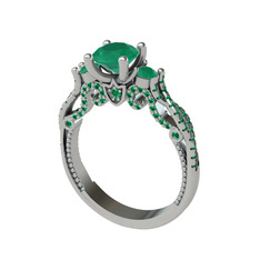 Kök zümrüt ve yeşil kuvars 18 ayar beyaz altın yüzük