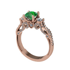 Kraliçe Tektaş Yüzük - Yeşil kuvars, beyaz zirkon ve swarovski 925 ayar rose altın kaplama gümüş yüzük #g9h50d