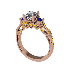 Kraliçe Tektaş Yüzük - Swarovski, lab safir ve sitrin 14 ayar rose altın yüzük #ga3pe4