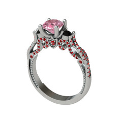 Kraliçe Tektaş Yüzük - Pembe kuvars, siyah zirkon ve garnet 8 ayar beyaz altın yüzük #gdzsew