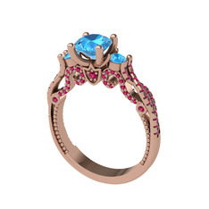 Akuamarin ve rodolit garnet 14 ayar rose altın yüzük