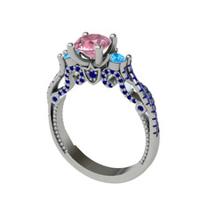 Pembe kuvars, akuamarin ve lab safir 14 ayar beyaz altın yüzük