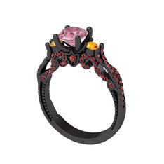 Kraliçe Tektaş Yüzük - Pembe kuvars, sitrin ve garnet 925 ayar siyah rodyum kaplama gümüş yüzük #grlcte