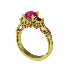 Kraliçe Tektaş Yüzük - Rodolit garnet, kök yakut ve garnet 18 ayar altın yüzük #gun12u