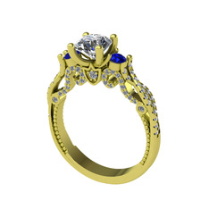 Swarovski ve lab safir 18 ayar altın yüzük