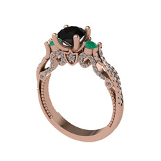 Siyah zirkon, kök zümrüt ve swarovski 8 ayar rose altın yüzük