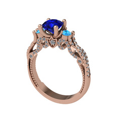 Kraliçe Tektaş Yüzük - Lab safir, akuamarin ve swarovski 8 ayar rose altın yüzük #hegdnq