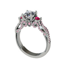 Kraliçe Tektaş Yüzük - Swarovski, rodolit garnet ve pembe kuvars 18 ayar beyaz altın yüzük #hxxi3h