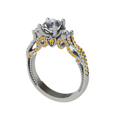 Kraliçe Tektaş Yüzük - Beyaz zirkon, swarovski ve sitrin 8 ayar beyaz altın yüzük #hzpf30