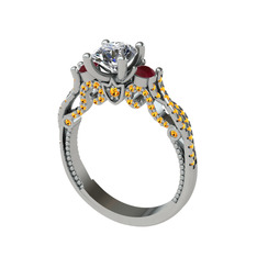 Kraliçe Tektaş Yüzük - Swarovski, kök yakut ve sitrin 925 ayar gümüş yüzük #iix3at