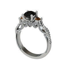 Kraliçe Tektaş Yüzük - Siyah zirkon, dumanlı kuvars ve swarovski 8 ayar beyaz altın yüzük #il3eku