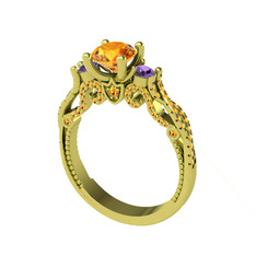 Kraliçe Tektaş Yüzük - Sitrin ve ametist 8 ayar altın yüzük #ila43l