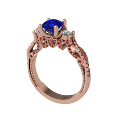 Kraliçe Tektaş Yüzük - Lab safir, pırlanta ve garnet 8 ayar rose altın yüzük (0.22 karat) #iyhx5k