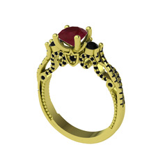 Kraliçe Tektaş Yüzük - Kök yakut ve siyah zirkon 18 ayar altın yüzük #j1endg