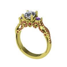 Swarovski, ametist ve garnet 8 ayar altın yüzük