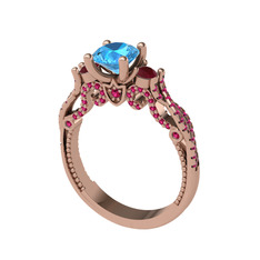 Akuamarin, kök yakut ve rodolit garnet 8 ayar rose altın yüzük