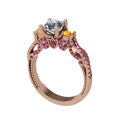 Swarovski, sitrin ve rodolit garnet 14 ayar rose altın yüzük