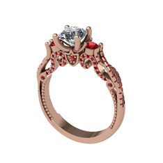 Beyaz zirkon ve garnet 14 ayar rose altın yüzük
