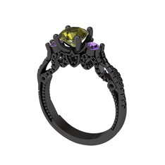 Kraliçe Tektaş Yüzük - Peridot, ametist ve siyah zirkon 925 ayar siyah rodyum kaplama gümüş yüzük #kyzd2d