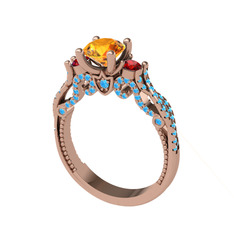 Kraliçe Tektaş Yüzük - Sitrin, garnet ve akuamarin 8 ayar rose altın yüzük #l14fnr