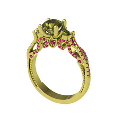 Kraliçe Tektaş Yüzük - Peridot ve rodolit garnet 14 ayar altın yüzük #l8eqe1