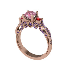 Pembe kuvars, garnet ve ametist 14 ayar rose altın yüzük