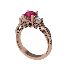 Rodolit garnet, swarovski ve siyah zirkon 8 ayar rose altın yüzük