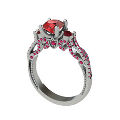 Kraliçe Tektaş Yüzük - Garnet, kök yakut ve rodolit garnet 14 ayar beyaz altın yüzük #liqygu