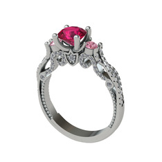 Kraliçe Tektaş Yüzük - Rodolit garnet, pembe kuvars ve pırlanta 14 ayar beyaz altın yüzük (0.792 karat) #lu0adj