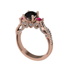Siyah zirkon, rodolit garnet ve swarovski 14 ayar rose altın yüzük