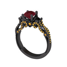 Kraliçe Tektaş Yüzük - Kök yakut, siyah zirkon ve sitrin 925 ayar siyah rodyum kaplama gümüş yüzük #lzoh1h