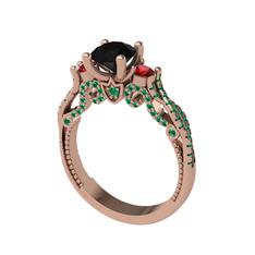 Kraliçe Tektaş Yüzük - Siyah zirkon, garnet ve yeşil kuvars 8 ayar rose altın yüzük #m0rkxn